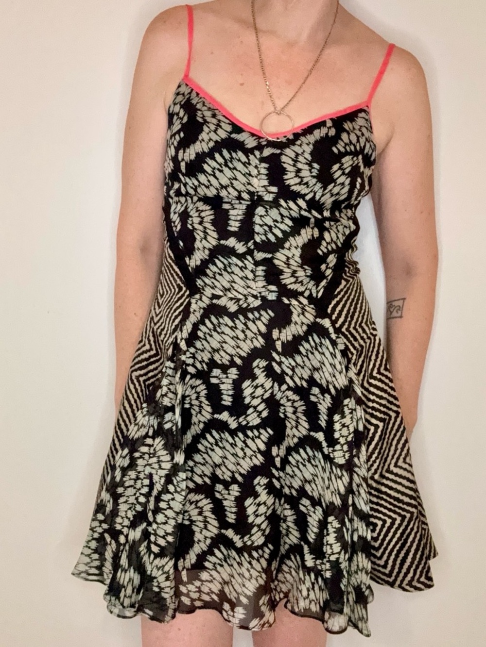 Elizabeth and James Patterned Mini Dress size 4 with Pink Trim